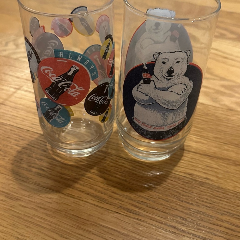 2 1990's Coca-Cola Glasses - Polar Bear & Retro Design